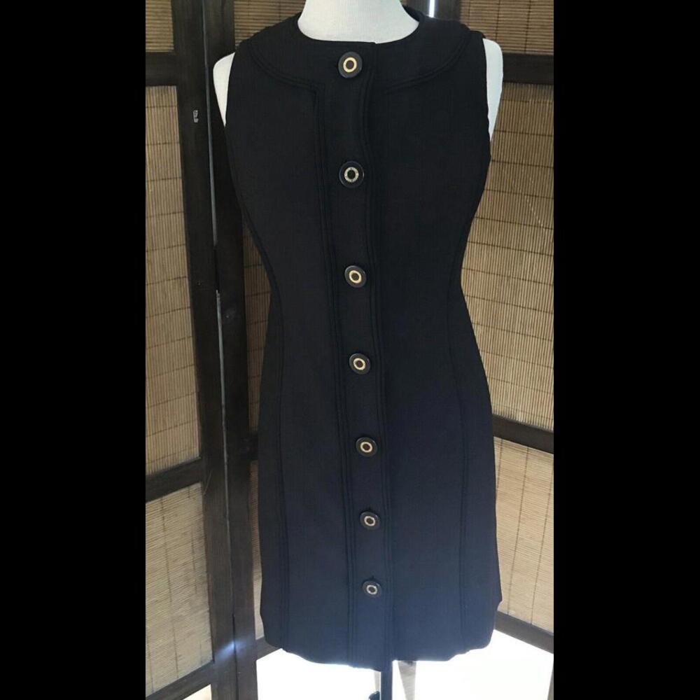 Tory Burch Womens Sleeveless Wool Blend Lined Logo Buttons Dress Brown Size 2